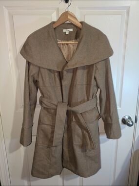 Diaa Taupe Belted Wool-Blend Trench Coat